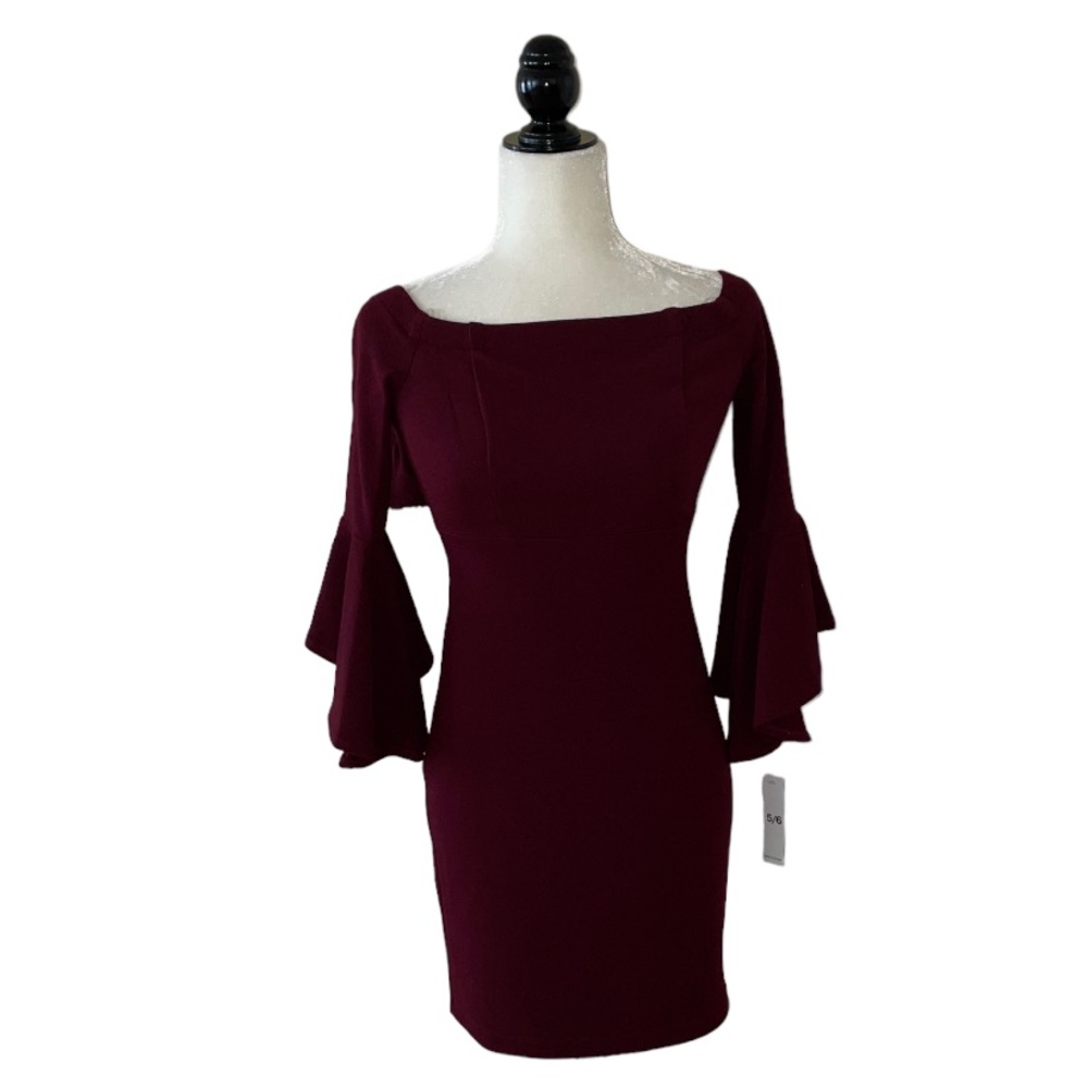 Teeze Me Bell Sleeve Dress in Burgundy - Picture 1 of 7